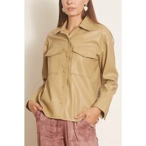 SAMSOE SAMSOE Shereen Overshirt Faux Leather Jacket in Olive Grey US XS